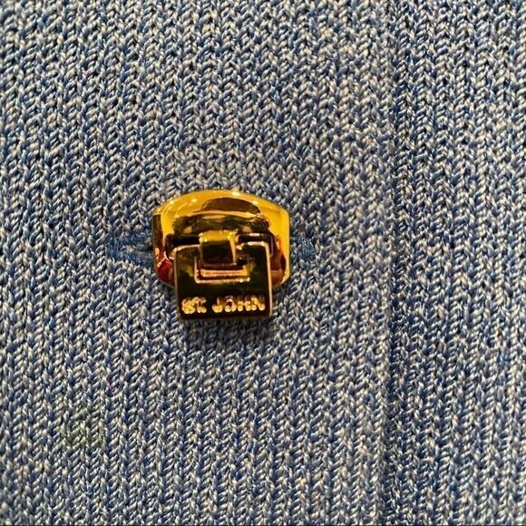 St. John Collection Gold Button Front Blue Dress Size 2 - Picture 4 of 5